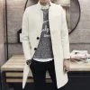 Male Winter Stand Collar Single Breasted Brife Slim Dust Coat / Men's Solid Color Youyh Pop Plus Velvet Thick Casual Trench