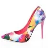 Women Summer Spring Satin Thin High Heels Printing Flowers Classic High Pointed Toe Women Pumps Women Shoes