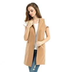 Women Spring Wool Blend Vest Waistcoat Ladies Winter Long Camel Vest Sleeveless Jacket Coat Plus Size Veste Femme Gilet