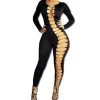 Chain Cross Hollow Out Bodysuit Sexy Night Clubwear