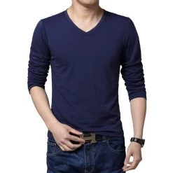 Men's Fashion Spring And Autumn Slim-type Long-sleeved T-shirt Pure Cotton Casual V-neck Men's Large Size X-5XL