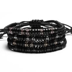 Anil Arjandas Men's Bracelet ,Pave Black CZ Zircon Connector 7mm Coconut Shell Bead Braiding Pulseiras Feminina Macrame Bangle