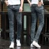 Spring Men's Black Skinny Jeans Fashion Slim Fit Snowflake Cowboy Feet Pants Mens Pencil Pants 27-42