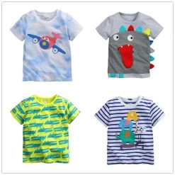 1-6Y Baby Boy T-shirt Boys Shirts Children Tees Short Sleeve Shirts Summer Kids Tops Cartoon Plane Trucks Clothing Cotton Stripe