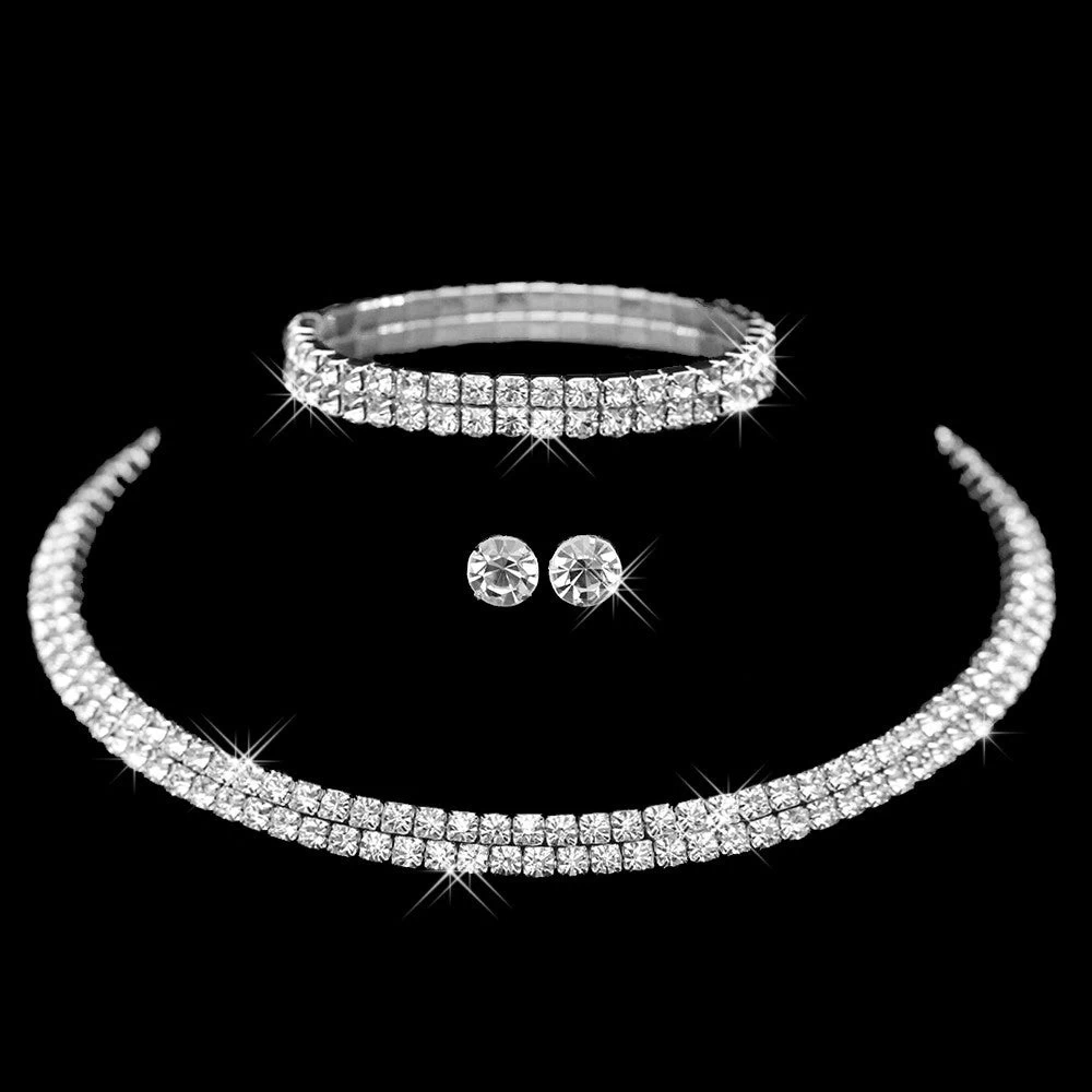 Rhinestone Crystal Choker Necklace Earrings And Bracelet Wedding Jewelry Sets Wedding Accessories