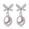 Real Freshwater Pearl Earrings Women,natural Pearl Earring 925 Silver Wedding Fine Jewelry Birthday Best Gift White Butterfly