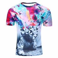 Men 3D Animal Creative T-Shirt Lightning/smoke Lion/lizard/water Droplets 3d Printed Short Sleeve T Shirt