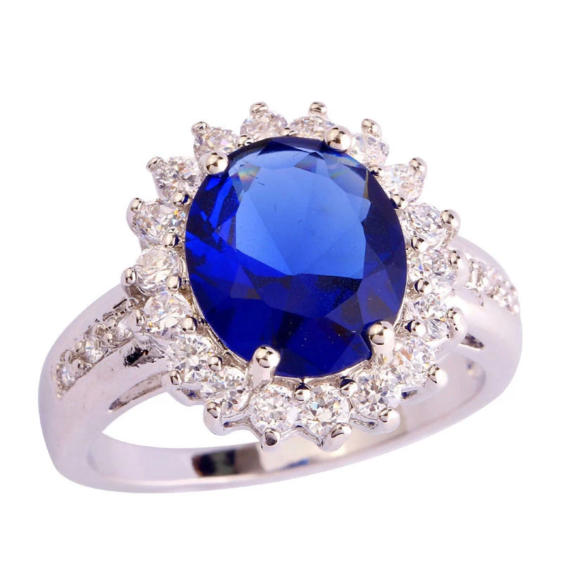 Jewelry Blue Sapphire Quartz 18K White Gold Plated Silver Ring