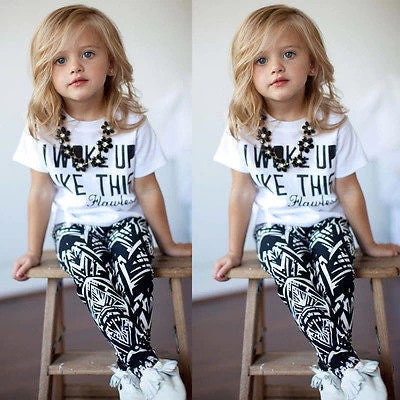 Toddler Kids Baby Girls Outfit Clothes T-shirt Tops+Long Pants Trousers 2PCS Set