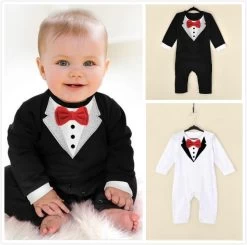 Born Baby Rompers Cotton Gentleman Infant Boys Clothes Tie Bow Toddler Kids One-Pieces Jumpsuits For 0-18M