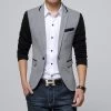 Slim Fit Casual Jacket Cotton Men Blazer Jacket Single Button Gray Mens Suit Jacket Autumn Patchwork Coat Male Suite