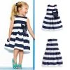 Baby Kid Girls Sleeveless One Piece Dress Blue Striped Bowknot Tutu Dresses Summer