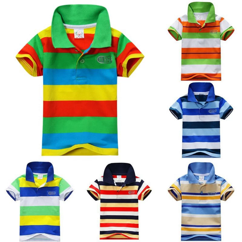 Summer 1-7Y Baby Children Boys Striped T-shirts Kids Tops Tee Polo Shirts Clothing
