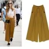Women's Summer Harem Pants Casual Loose Cotton Blended Pleated Pockets Solid Elastic Waist Wide Leg Pants Plus Size