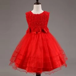 Summer Style Kids Dress For Girls Flower Lace Princess Party Costume Girl Floral Dress Pearl Kids Clothes Vestido Meninas