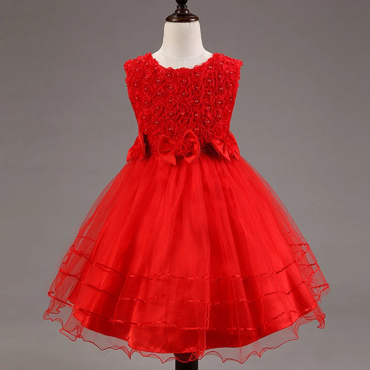 Summer Style Kids Dress For Girls Flower Lace Princess Party Costume Girl Floral Dress Pearl Kids Clothes Vestido Meninas