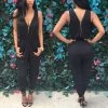 Summer Elegant Womens Rompers Jumpsuit Casual Solid Bodysuit Sleeveless Crew Neck Long Playsuits Plus Size