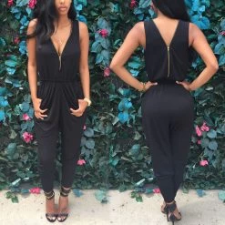 Summer Elegant Womens Rompers Jumpsuit Casual Solid Bodysuit Sleeveless Crew Neck Long Playsuits Plus Size