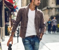 Sweater Men Autumn Winter Turn-down Collar Knitted Cardigans Pull Homme Plus Size