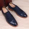 England Fashion Men Genuine Leather Brogue Shoes Pointed Toe Carved Bullock Flats Shoe Casual Vintage Breathable Comfortable Man