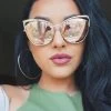 Cat Eye Female Sunglasses Gold Metal Reflective Summer Pink Glasses Vintage Sexy
