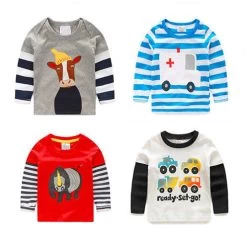 Boys T-shirt Kids Tees Baby Boy Tshirts Children Tees Long Sleeve 100% Cotton Cars Fireman