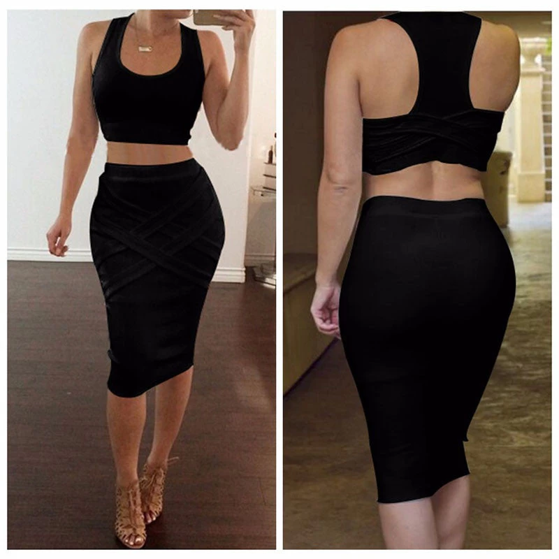 Two Piece Outfit Bandage Sleeveless Sexy Club Party Dress Kylie Jenner Style - Image 5
