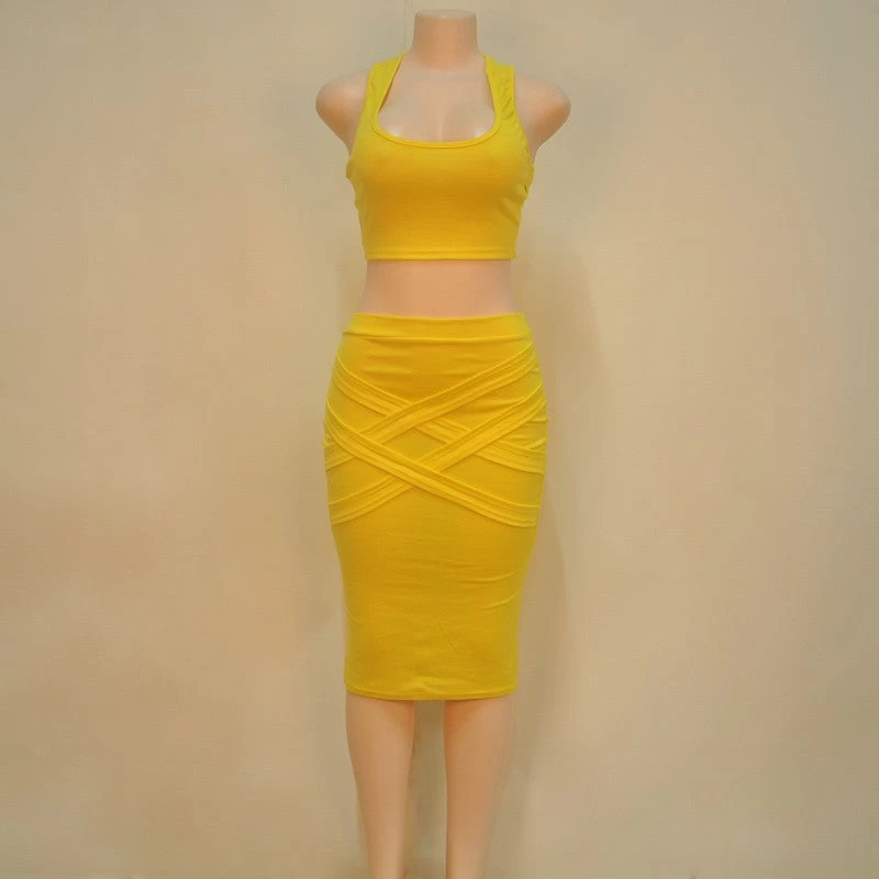 Two Piece Outfit Bandage Sleeveless Sexy Club Party Dress Kylie Jenner Style - Image 4