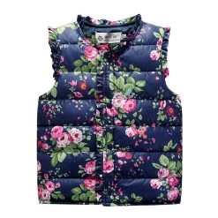 Children Winter Outerwear Coats Flowers Printed Vest Kids Windbreaker Jacket Cotton Coats Children Warm Vest
