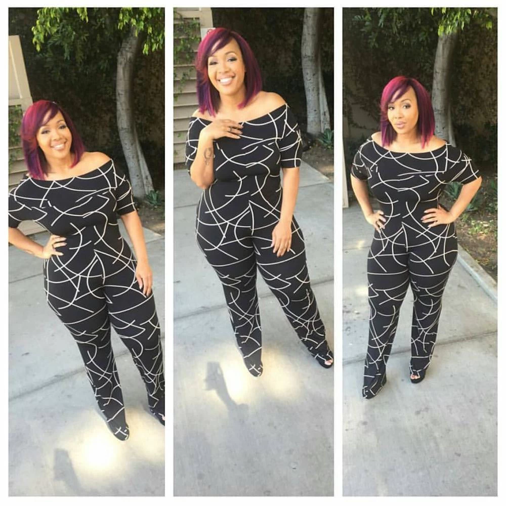 Slash Neck Stripe Short Sleeve Jumpsuit - Image 2