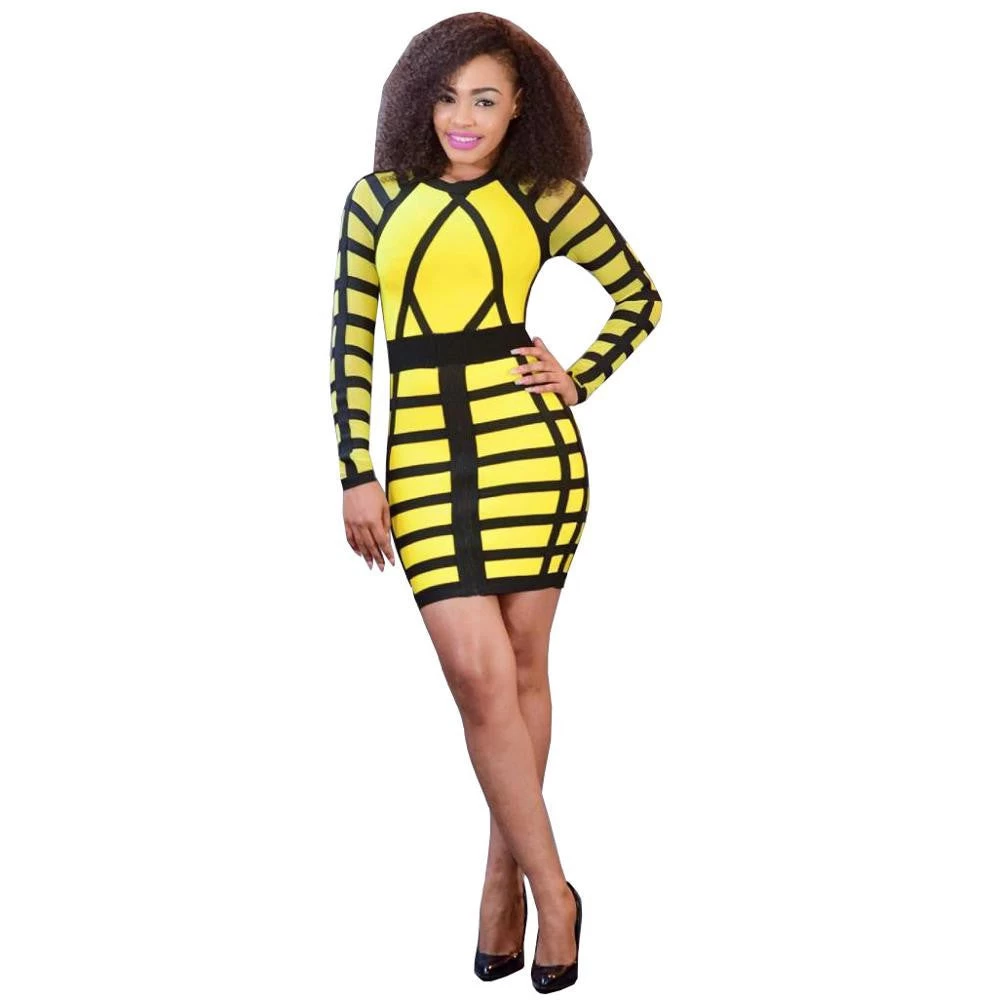 Bandage O-neck Striped Party Mini Dress - Image 3