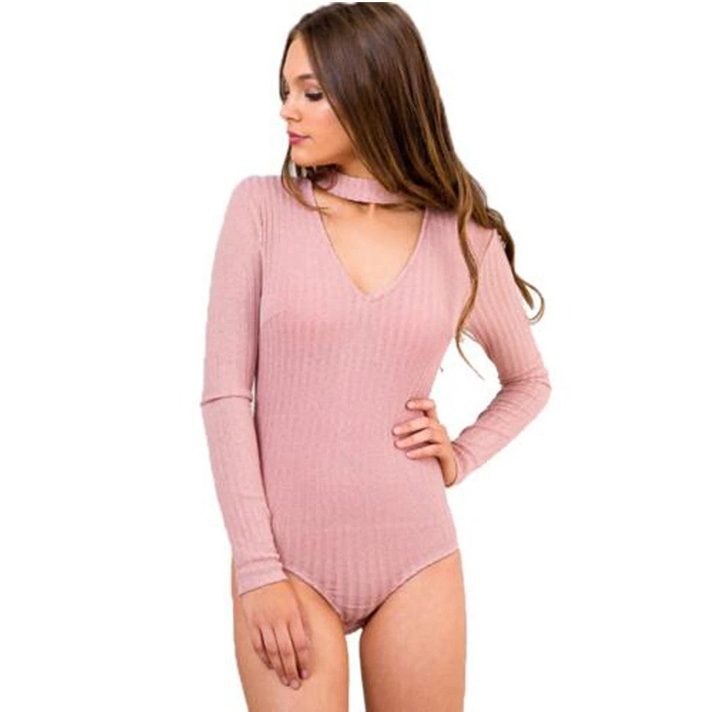 Deep V-neck Sexy Ribbed Leotard Long Sleeve Crop Top - Image 6