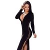 Deep Plunge Zipper Long Sleeve Slit Dress