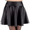 Fashion Lady Women Faux Leather Skirt High Waist Skater Flared Pleated Short Mini Skirt