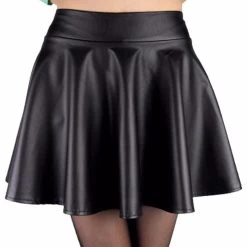 Fashion Lady Women Faux Leather Skirt High Waist Skater Flared Pleated Short Mini Skirt