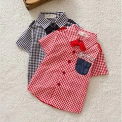Boys Button-down Plaid Short Sleeve Shirts Tie Lapel Blouse Tops Age 0-3Y