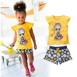 Girls Summer Casual Clothes Set Children Short Sleeve Cartoon T-shirt + Short Pants Sport Suits Girl Clothing Sets For Kids