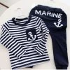 Spring Kids Clothes, Navy Long Sleeve Pullover Striped Sports Suit, Casual Boys Clothing Set