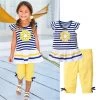 Girls Clothing Sets Baby Kids Clothes Suit Children Short Sleeve Striped T-Shirt +Pants