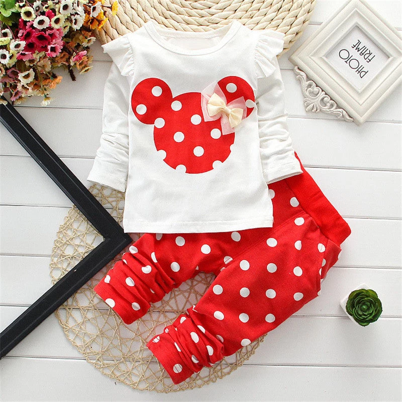 Children Girls Clothing Sets Mouse Clothes Bow Tops T Shirt Leggings Pants Baby Kids 2 Pcs Suit