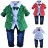Baby Boys Plaid Gentlemen Clothing Set 3pcs Baby Boy Clothing Infant Clothes Set Kids Clothes Sets