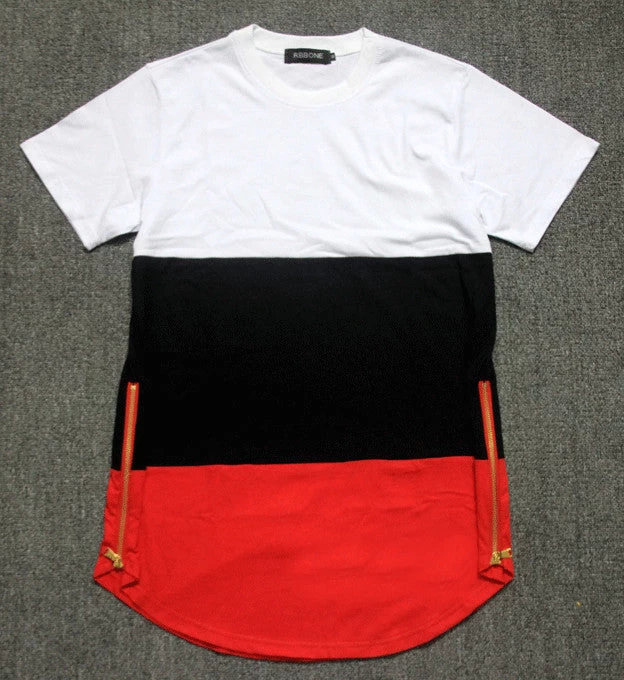 Summer Style Mens T Shirts White Black Red Patchwork Golden Side Zipper Swag T Shirt Streetwear Hip Hop T Shirts Extended Tees