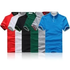 Classic Fashion Men Stand Collar T Shirt Short Sleeve Solid Color Tee T-shirt Size M-XXXL