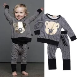 Unisex Winter Toddler Baby Boy Clothes Long Sleeve Cartoon Cute BEAR Printed T-Shirt + Pant Outfit Set Age 0-4