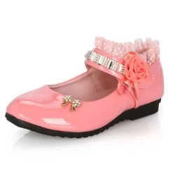 Female Child Black Leather Performance Shoes Female Child White Leather Princess Single Shoes