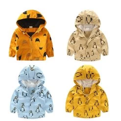 18M-6T Fashion Spring/Autumn Boys Hooded Jackets Cartoon Monster Print Outwear Good Quality Ginger Yellow Blouson Garcon CMB349