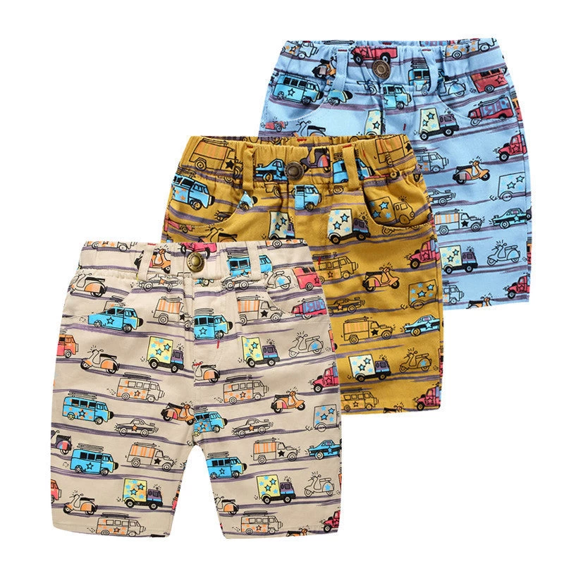 Casual Boys Print Shorts Kids Summer Clothes Cartoon Cars Elatisc Waist Pants For 2~7Y Boy Children Boys Beach Shorts CI030