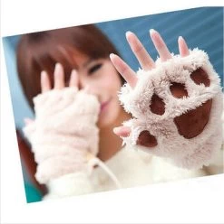 Winter Women Gloves Fluffy Bear Paw Claw Fingerless Cute Toweling Gloves Mittens Christmas Birthday Gift ST001