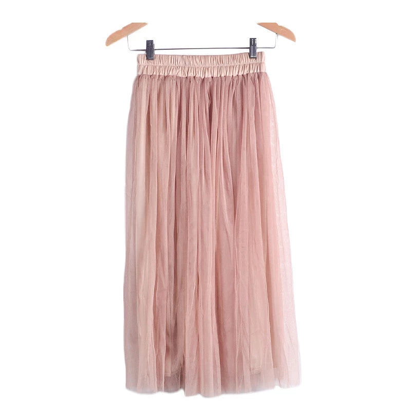 Skirt Ladies Elegant Casual High Waist Pleated Skirt Long Tulle Skirts Straight Skirts Solid Mesh Skater Skirt