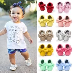 Handmade Soft Bottom Fashion Tassels Baby Moccasin Born Babies Shoes 19-colors PU Leather Prewalkers Boots